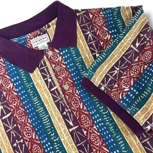 Vintage Arizona Jean Co Mens Large Retro Geometric Print Short Sleeve Polo Shirt